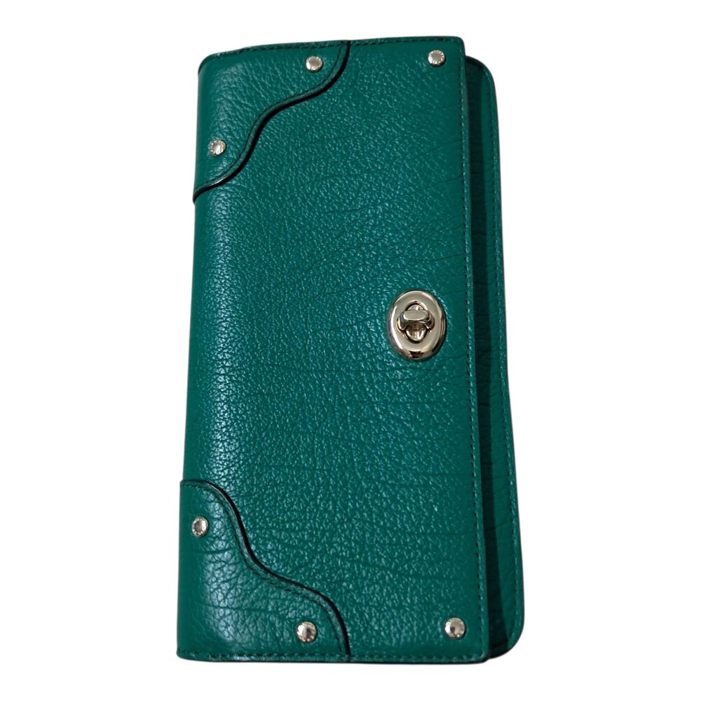 Coach Green Leather Wallet with Silver Hardware